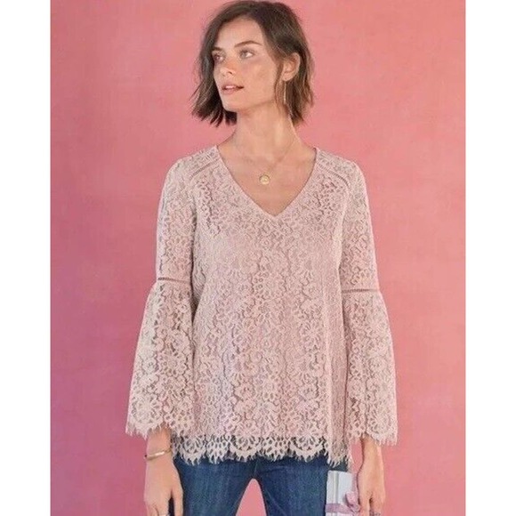 Sundance Tops - Sundance V-neck Bell Sleeve Charmant Lace Blouse Pink Women's Size Large H14078